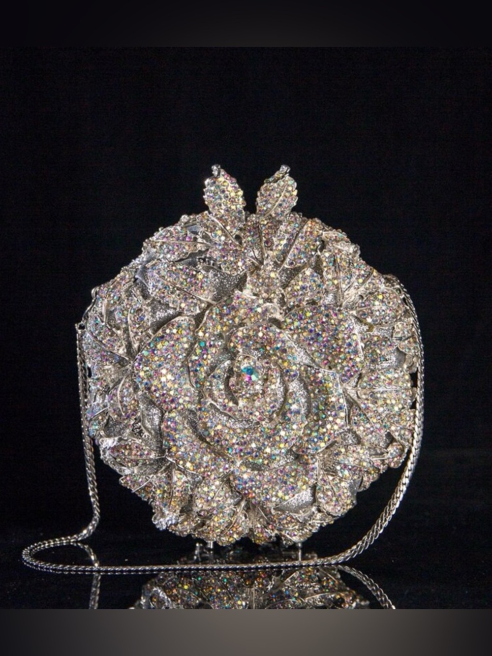 Rose Evening Clutch - Silver